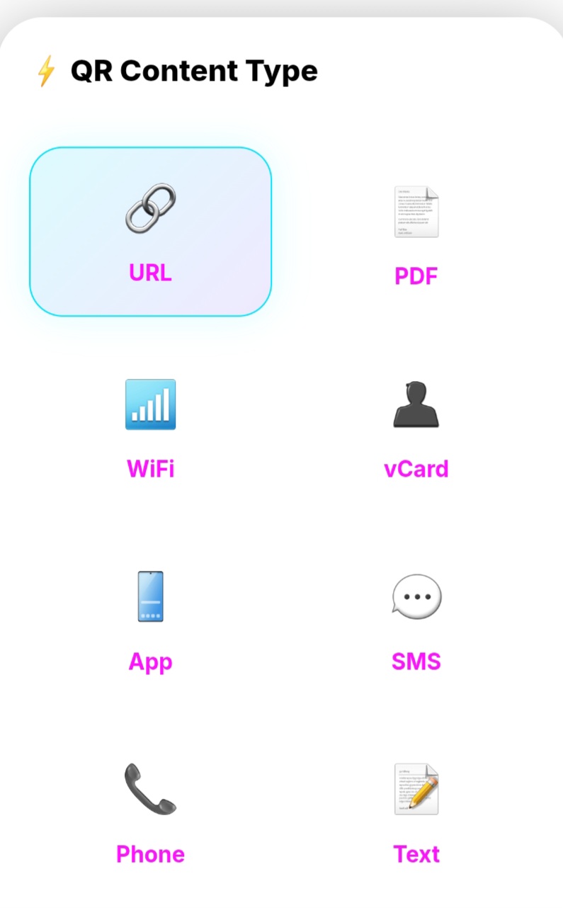 Choose QR Code Type